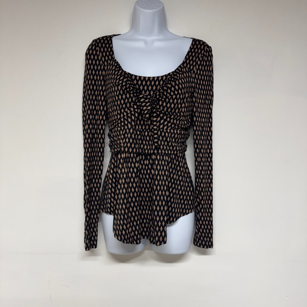 Meadow Rue Anthropologie Top Womens S Swoop Neck Long Sleeve Geometric Blouse